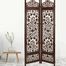 shilpi Brown 2 Panel Folding Wood & MDF Room Divider Seprator image 1