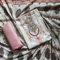 kasstoori Unstitched Cotton Linen Salwar and Dupatta Material Floral Print image 1