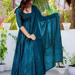 Self Design Cotton Rayon Stitched Anarkali Gown-image-30