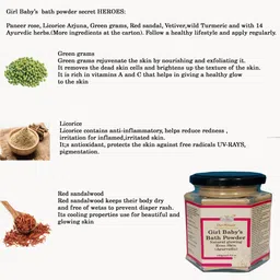 develixir natural cosmetics Girl baby Bath powder : for flawless glowing even skin tone packed with rose, Licorice, arjuna, green grams, red & white sandal wood, turmeric & Ayurvedic herbs extracts image 3