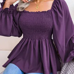 luxestyle Casual Puff Sleeves Solid Women Purple Top-picture-17
