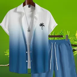 dhameliya enterprise Men Top & Shorts Set Dark Blue, White Geometric Print-picture-25