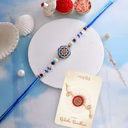 voylla Designer Blue Enamelled And Beaded Men's Rakhi For Brother Mauli Thread Chawal Roli Pack Set-picture-11
