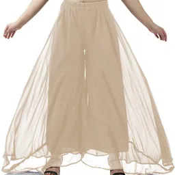 kvish Women Flared Beige Georgette Trousers-picture-15