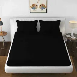 Black Solid 144 TC Cotton King Sized Bedsheet Bedsheet 2 Pillow Shades Collection-image-63