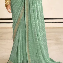 siril Striped, Embellished Bandhani Georgette Saree image 4