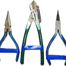 paradise tools india Silk Thread Jewellery Making Pliers and Cutter Combo Flat, Round and Side Cutter/Kadicut Nose Plier - Pack of 3 Pieces (JK-3 Mini Super-Blue) image 2