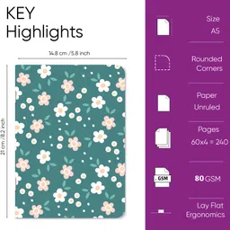 raptech notebook Unique Stationery items, Easy to Carry, Plain Cute (Daisy Flower) A5 Diary UnRuled 240 Pages image 3