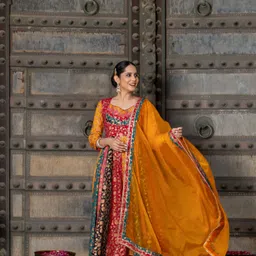 anni designer Women Viscose Rayon Kurta Pant Dupatta Set image 3