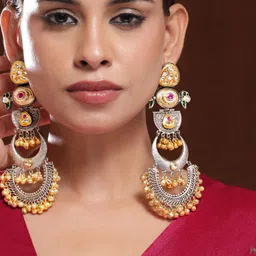 Rubans Oxidised Silver & Gold-Plated Long Chandbali with Kundan, Ruby,Emerald & Gold Beads-picture-43