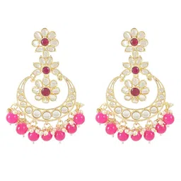 I Jewels Gold-Plated Contemporary Stone Studded & Pearl Chandbali Earrings-image-63