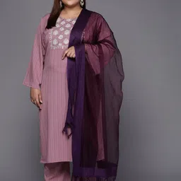Varanga Women Mauve Floral Embroidered Thread Work Kurta with Palazzos & Dupatta-picture-30