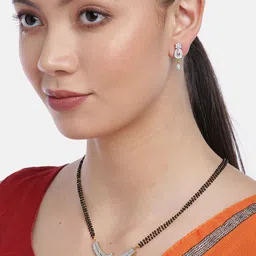 YouBella Black Gold-Plated Stone-Studded & Beaded Dual-Stranded Mangalsutra with Earrings-picture-21