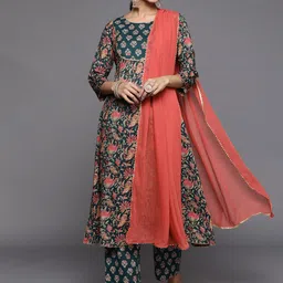 Varanga Women Ethnic Motifs Printed Empire Gotta Patti Pure Cotton Kurta Set image 5