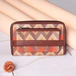 ZOUK Women Orange & Brown Printed Vegan Leather Zip Around Sustainable Wallet image 1