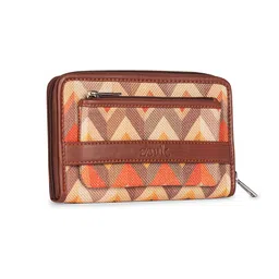 ZOUK Women Orange & Brown Printed Vegan Leather Zip Around Sustainable Wallet image 3