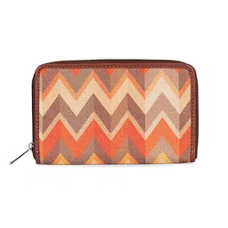 ZOUK Women Orange & Brown Printed Vegan Leather Zip Around Sustainable Wallet image 4
