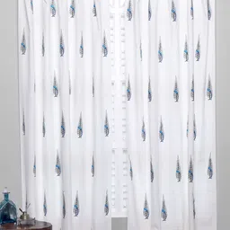 Tranquebar Home Blue & White 2 Pieces Printed Room Darkening Cotton Window Curtains image 1