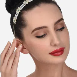 Zaveri Pearls Women Green & White Embellished Hairband-image-78