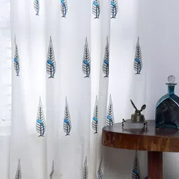 Tranquebar Home Blue & White 2 Pieces Printed Room Darkening Cotton Window Curtains image 3