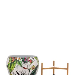 Homspurts Pink & Green Metal Planter with Stand image 2