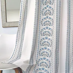 Tranquebar Home Blue & White 2 Pieces Printed Room Darkening Cotton Window Curtains image 4