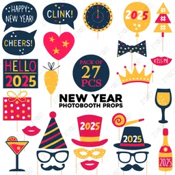 zyozi New Year Photo Booth Props 2023 for Happy New Year Decorations 2023 (Pack of 27) Photo Booth Board image 2