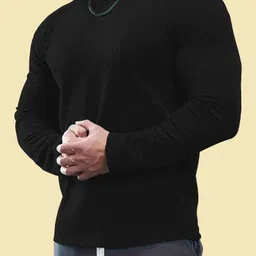 kajaru Men Self Design Round Neck Polyester Black T-Shirt image 3