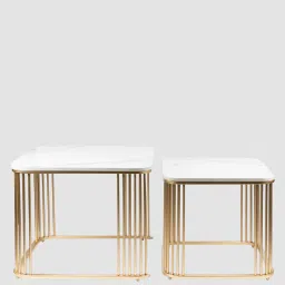 handicrafts town Moonstone Marble Top Nest of Tables in Gold Finish (Set Of 2) image 4