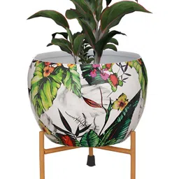 Homspurts Pink & Green Metal Planter with Stand image 4