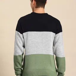 mast & harbour Men Colorblock Round Neck Grey Sweater image 4