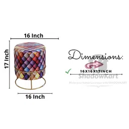 Shadowkart Blue & Red Checked Round Wooden Ottoman image 3