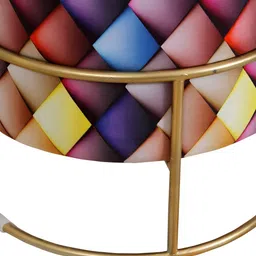 Shadowkart Blue & Red Checked Round Wooden Ottoman image 5