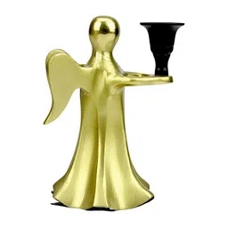 Hind Decor Gold-Toned and Black Aluminium Angel Holding Candle Holder-image-58
