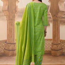 Vishudh Floral Printed Regular Pure Cotton Kurta with Churidar & With Dupatta image 5