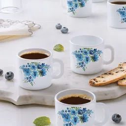 Larah by BOROSIL Blue & White 6 Pieces Floral Printed Opalware Matte Mugs 180ml-picture-23