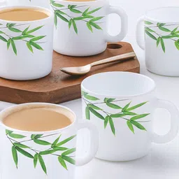 Larah by BOROSIL Green & White 6 Pieces Floral Printed Opalware Matte Coffee Mugs 180 ml-picture-11