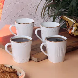 CDI White & Gold-Toned Set of 4 Dishwasher And Microwave Safe Bone China Mugs 250 ML Each-picture-37