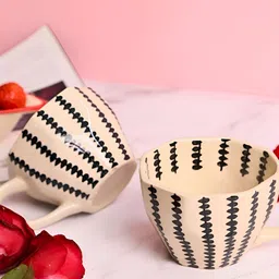 WEAVING HOMES White & Black Hand Painted Printed Ceramic Glossy Mugs Set of Cups and Mugs image 4