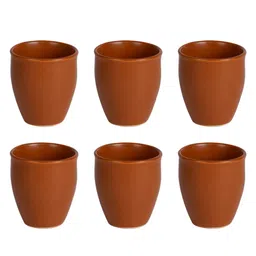 CDI Brown 6 Pieces Ceramic Glossy Kulladhs Set 180 ML Each image 3