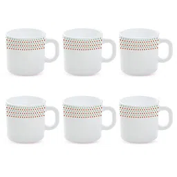 Larah by BOROSIL White & Red 6-Pieces Printed Opalware Matte Mugs 180 ml image 3