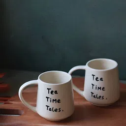 WEAVING HOMES White Hand Painted Printed Ceramic Glossy Mugs Set of Cups and Mugs image 3