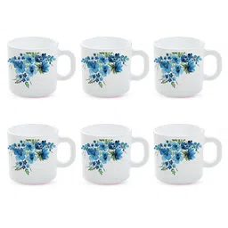Larah by BOROSIL Blue & White 6-Pieces Floral Printed Opalware Matte Mugs 180 ml image 2
