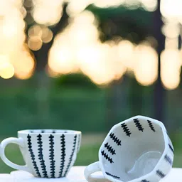 WEAVING HOMES White & Black Hand Painted Printed Ceramic Glossy Mugs Set of Cups and Mugs image 3
