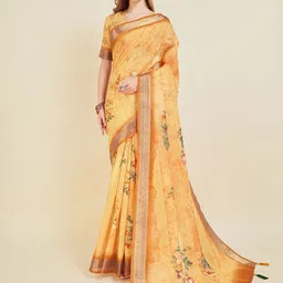 Mitera Floral Printed Zari Saree-picture-26