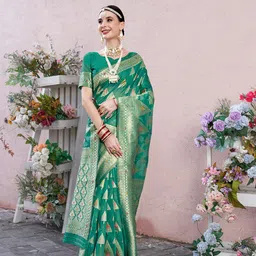 anouk rustic Anouk Green Ethnic Motifs Woven Design Zari Detailed Saree-picture-22