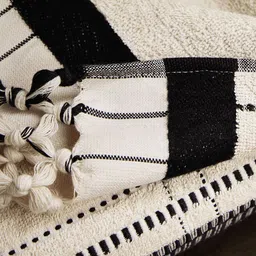H&M Beige & Black Tasselled Hand Towel image 2