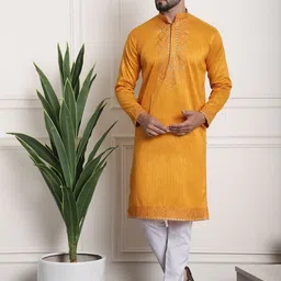 SOJANYA Ethnic Motifs Yoke Design Mandarin Collar Thread Work Kurta With Churidar image 1