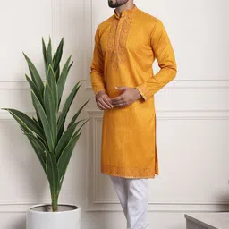 SOJANYA Ethnic Motifs Yoke Design Mandarin Collar Thread Work Kurta With Churidar image 5