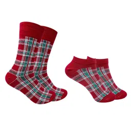 Mint & Oak Red & White Pack of 2 Checked Patterned Cotton Socks-picture-27